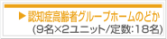 認知症高齢者グループホームのどか（9名×2ユニット／定数：18名）